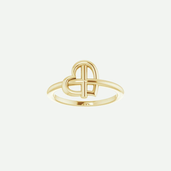 Front View of Yellow Gold FAITH Christian Ring For Women