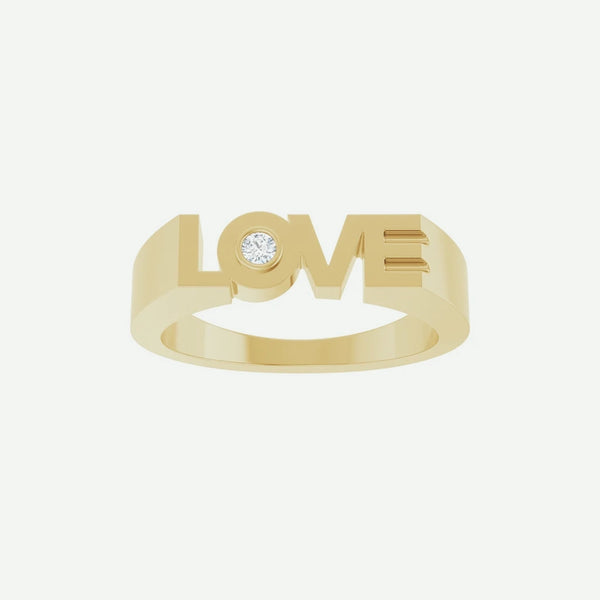 Front View of Yellow Gold LOVE Christian Ring For Women
