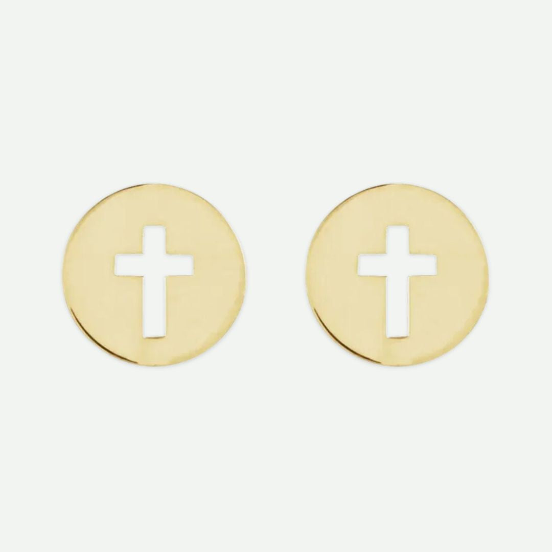 Front View of Yellow Gold PURE LOVE Christian Earrings