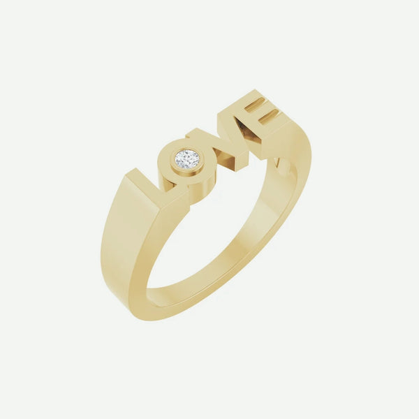 Front Oblique View of Yellow Gold LOVE Christian Ring For Women