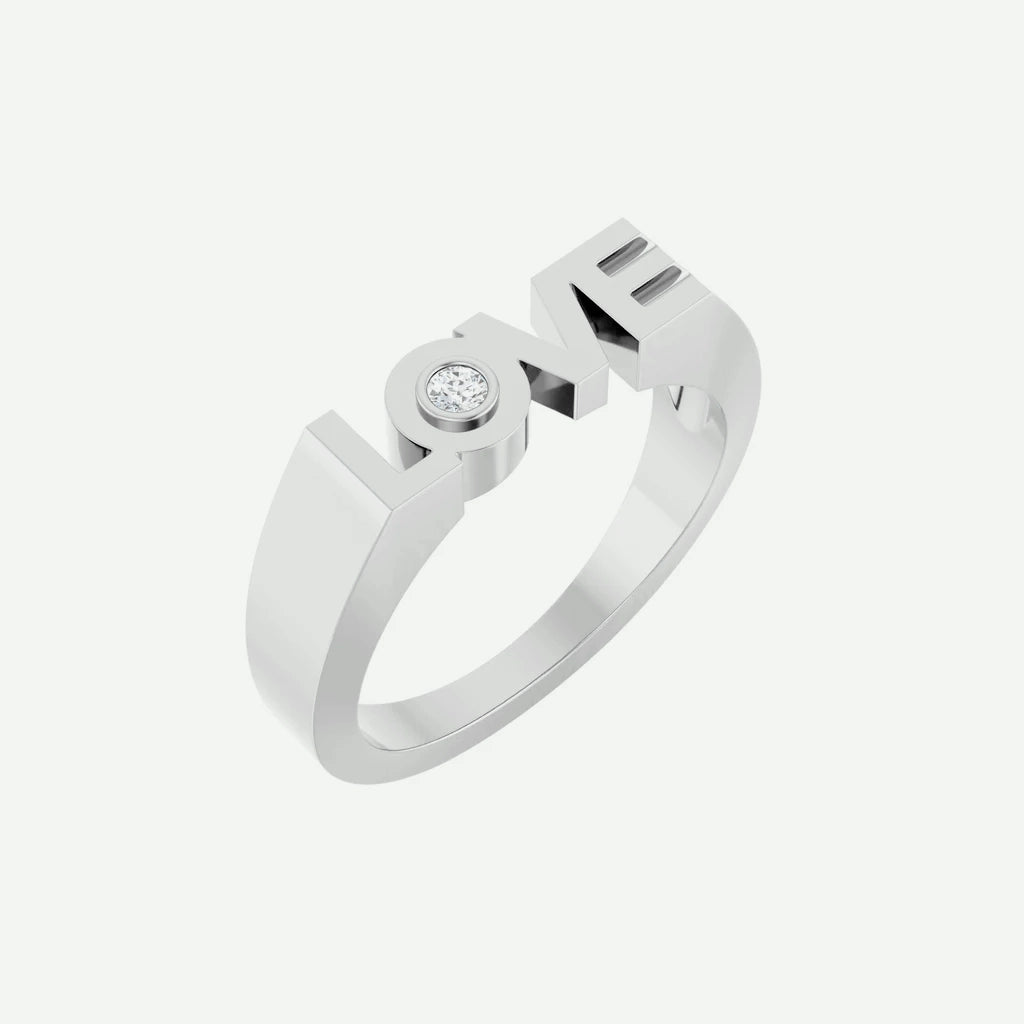Top Oblique View of Sterling Silver LOVE Christian Ring For Women