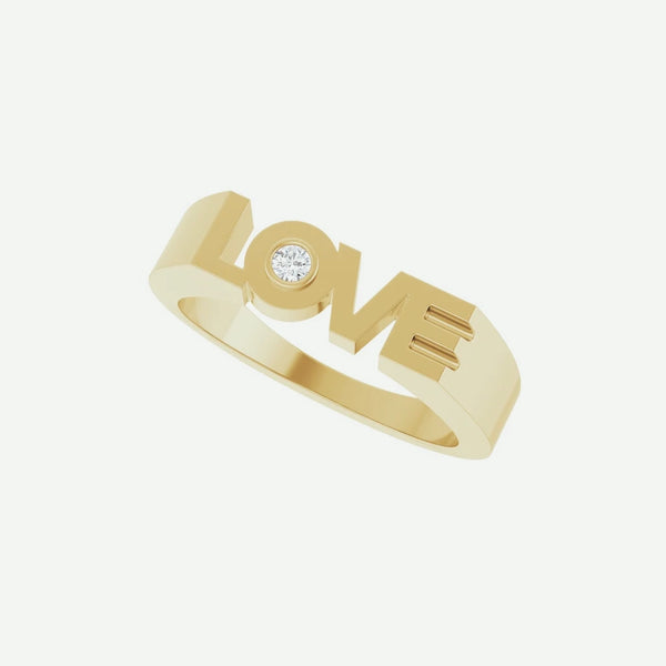 Top Oblique View of Yellow Gold LOVE Christian Ring For Women