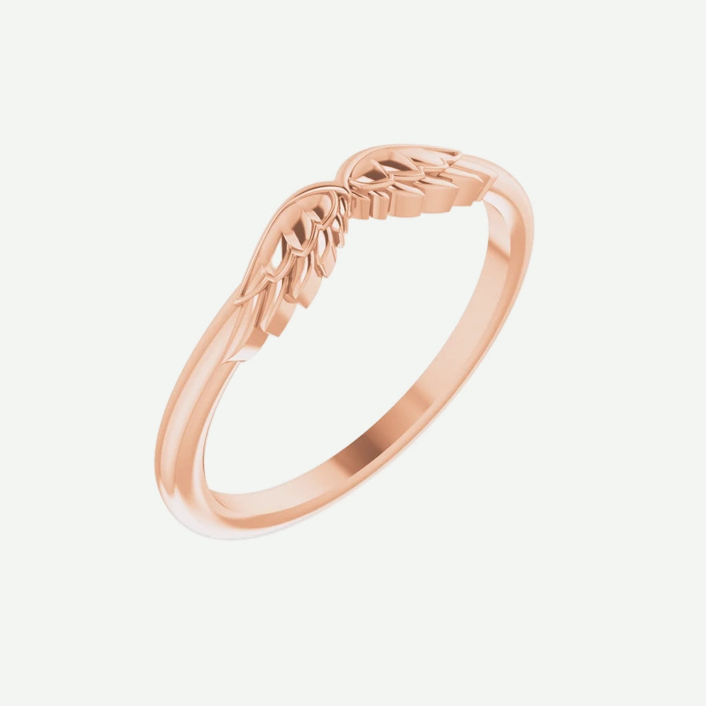 Left Oblique View of Rose Gold ANGEL WINGS Christian Ring For Women