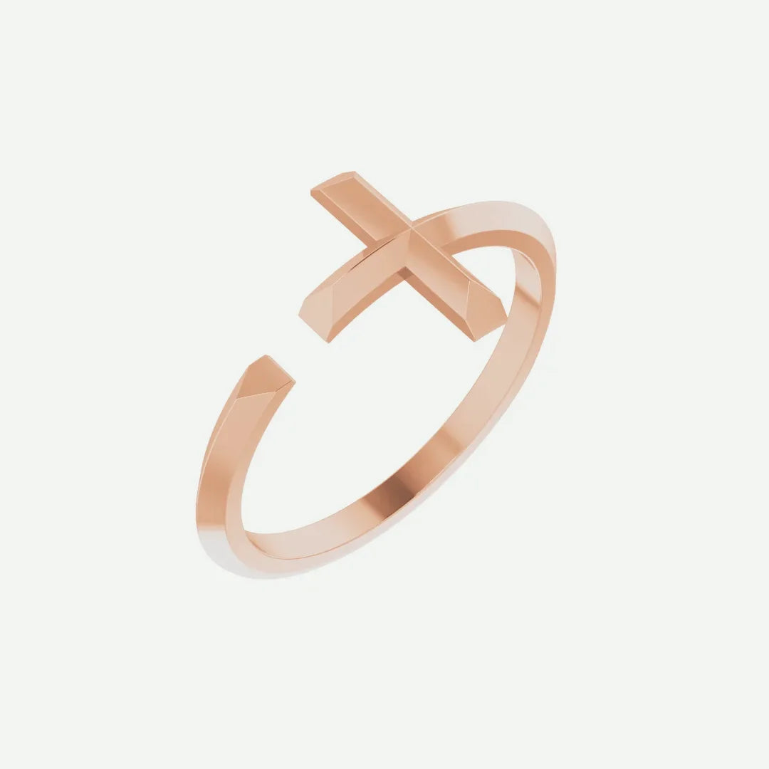 Left Oblique View of Rose Gold PINNACLE Christian Ring For Women