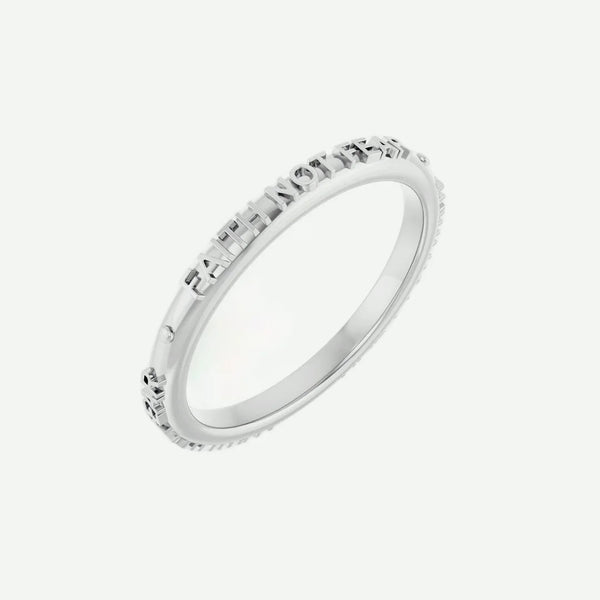 Left Oblique View of White Gold FNF Christian Ring For Women