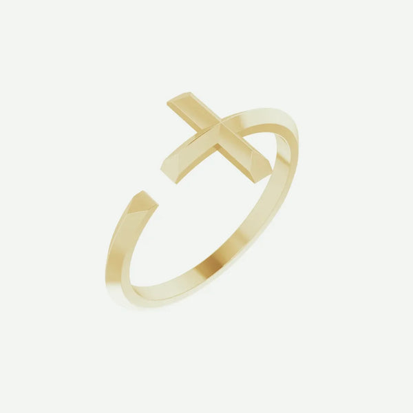 Left Oblique View of Yellow Gold PINNACLE Christian Ring For Women
