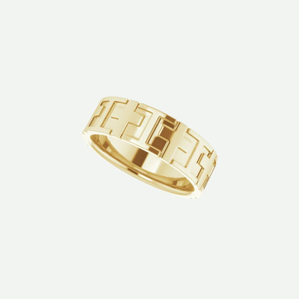 Left Oblique View of Yellow Gold CROSSED Christian Ring For Men