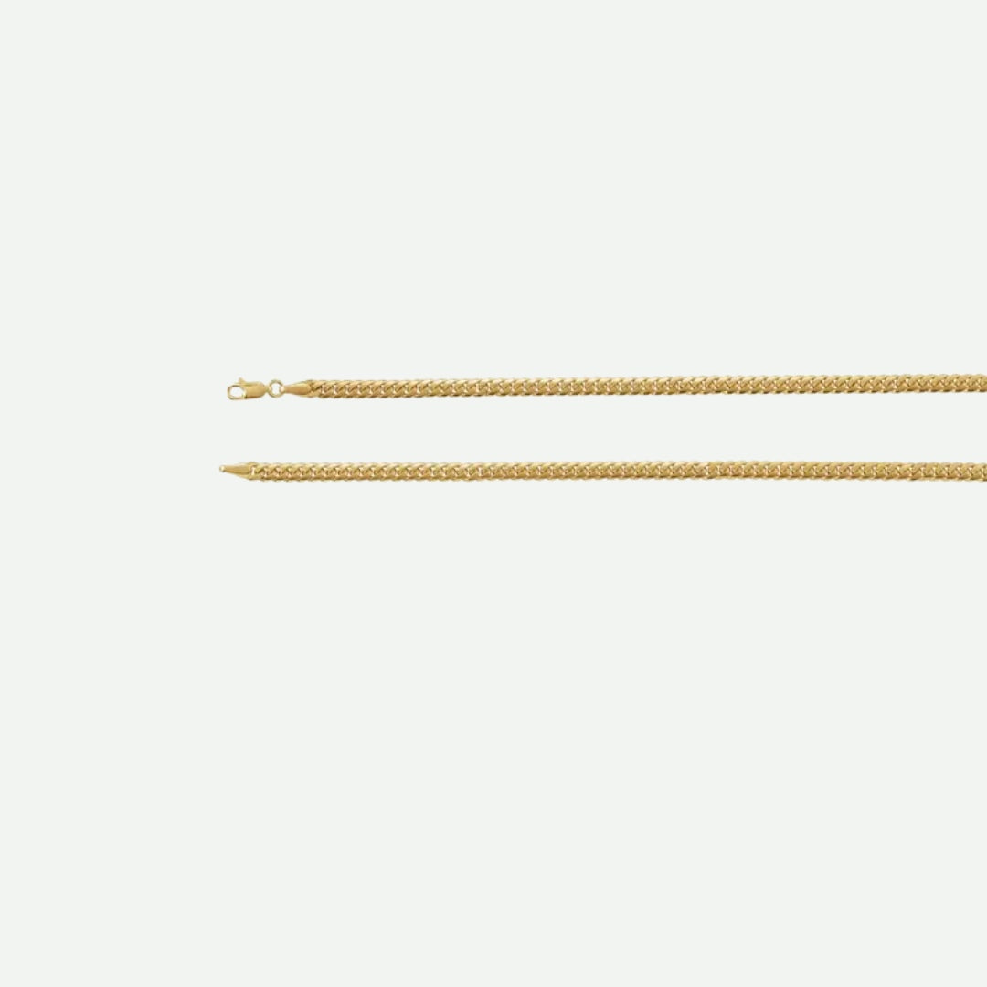 Longer Side View of Yellow GOLD MIAMI CUBAN chain for men on a white background