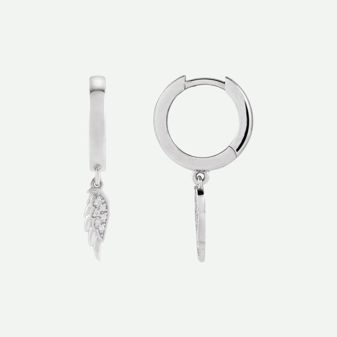 Mixed view of sterling silver Angel Wing Christian earrings – elegant faith-inspired design representing protection and serenity