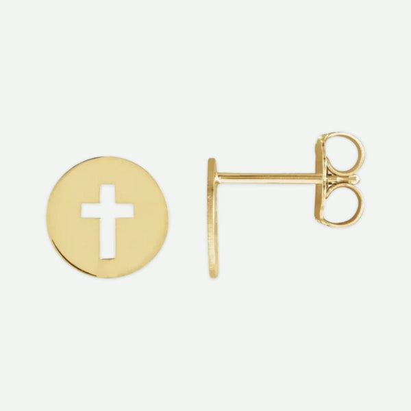 Mixed View of Yellow Gold PURE LOVE Christian Earrings