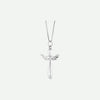 white gold angel wings cross pendant necklace on a white background | Modern Christian Jewelry | Glor-e