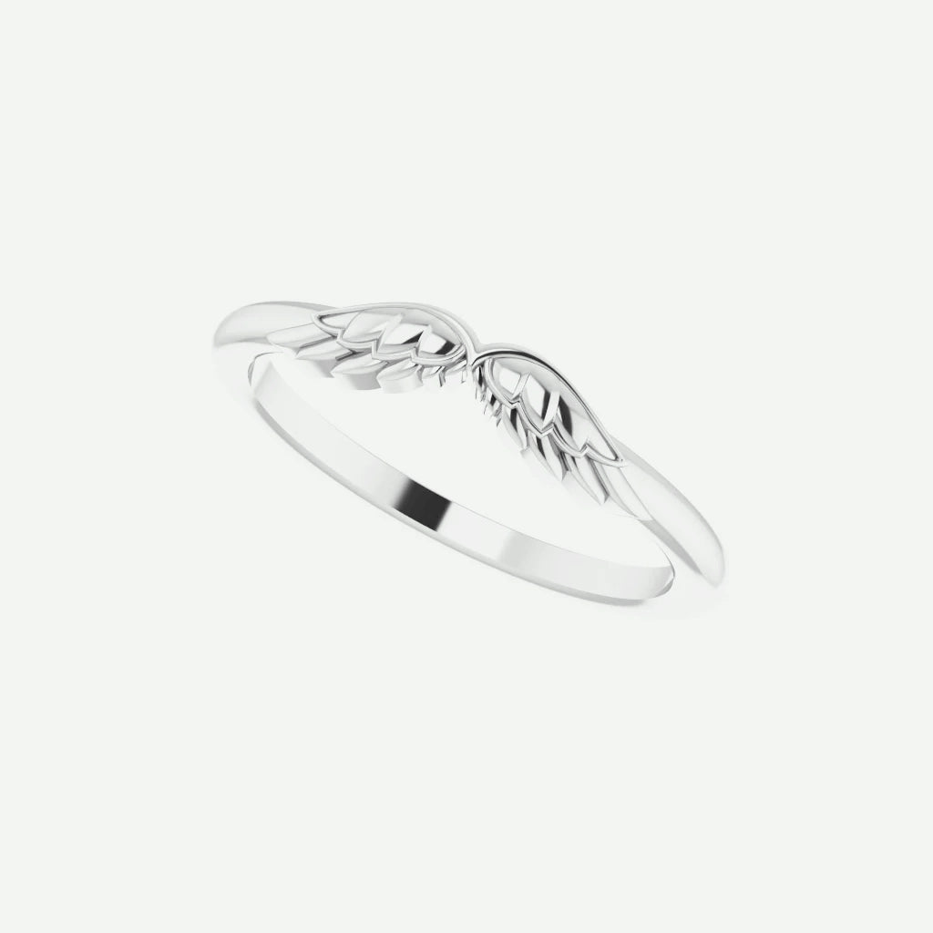 Right Oblique View of Sterling Silver ANGEL WINGS Christian Ring For Women