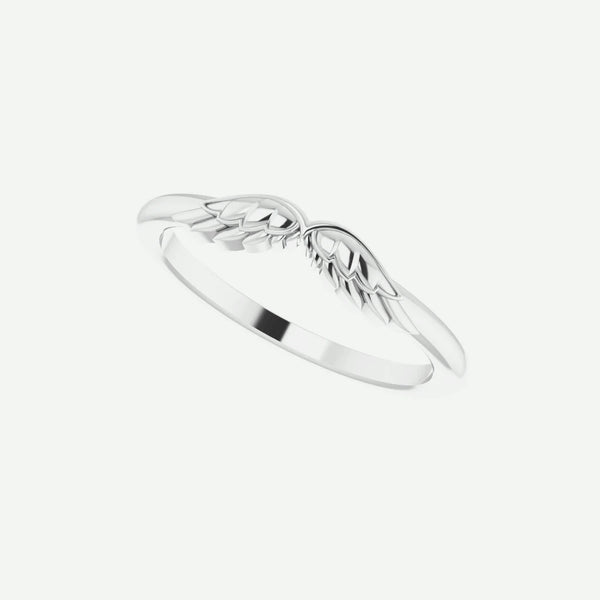 Right Oblique View of White Gold ANGEL WINGS Christian Ring For Women