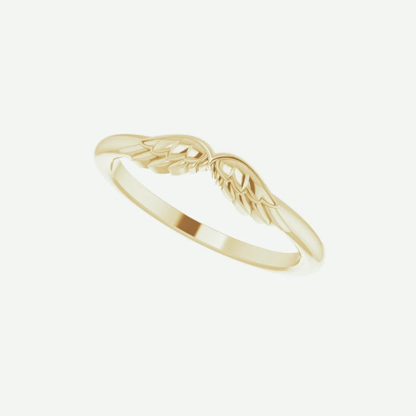 Right Oblique View of Yellow Gold ANGEL WINGS Christian Ring For Women