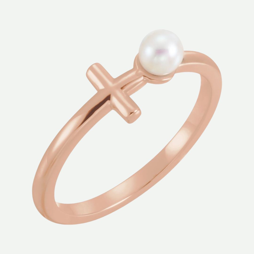 Right Oblique View of Rose Gold DISCERNMENT Christian Ring For Women