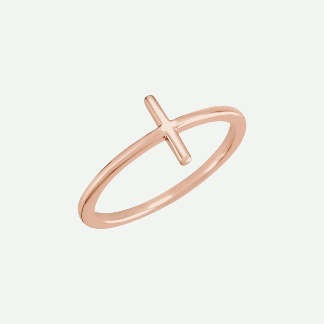 Right Oblique View of Rose Gold FAITHFUL Christian Ring For Women