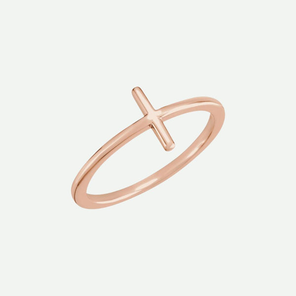 Right Oblique View of Rose Gold FAITHFUL Christian Ring For Women