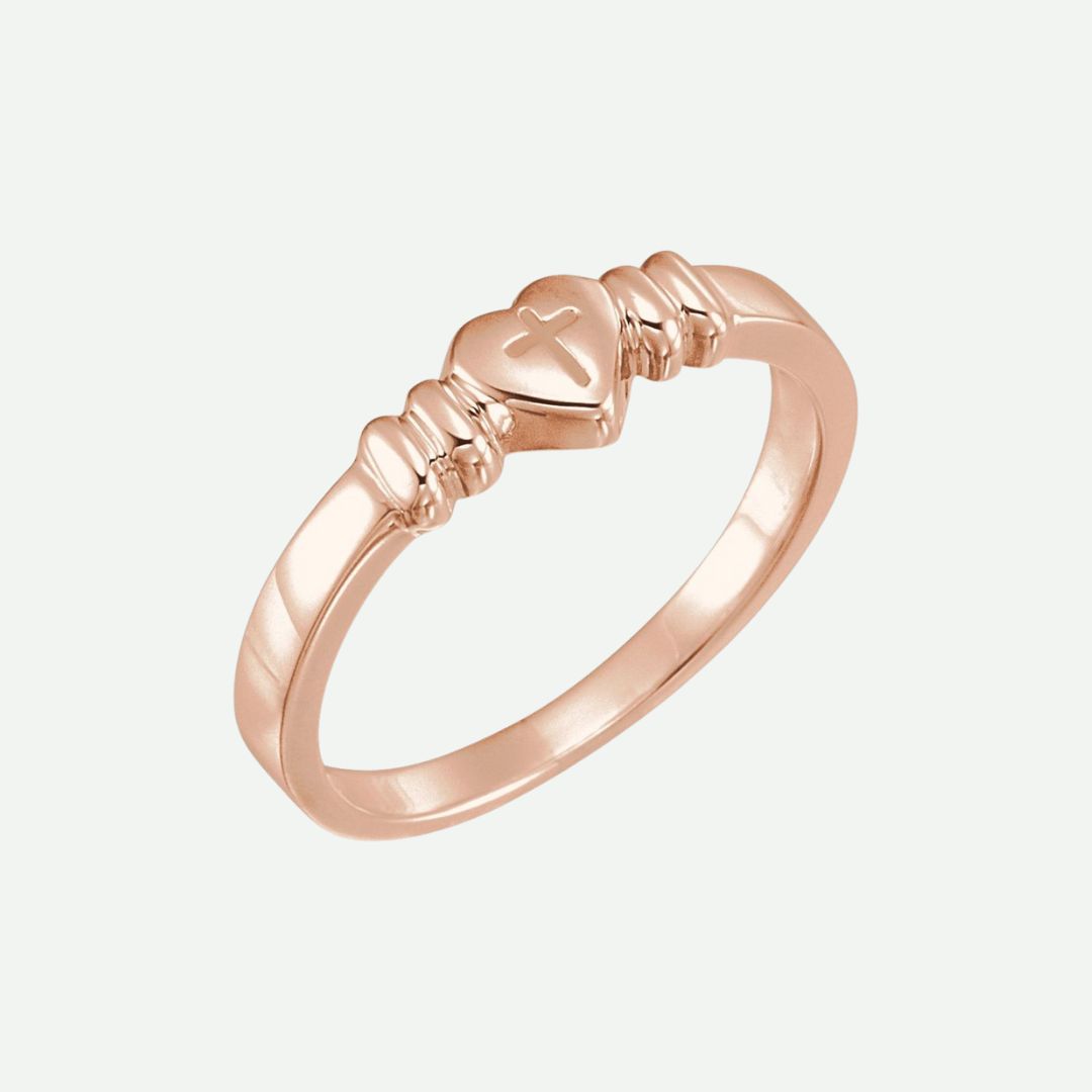 Right Oblique View of Rose Gold INNOCENCE Christian Ring For Women