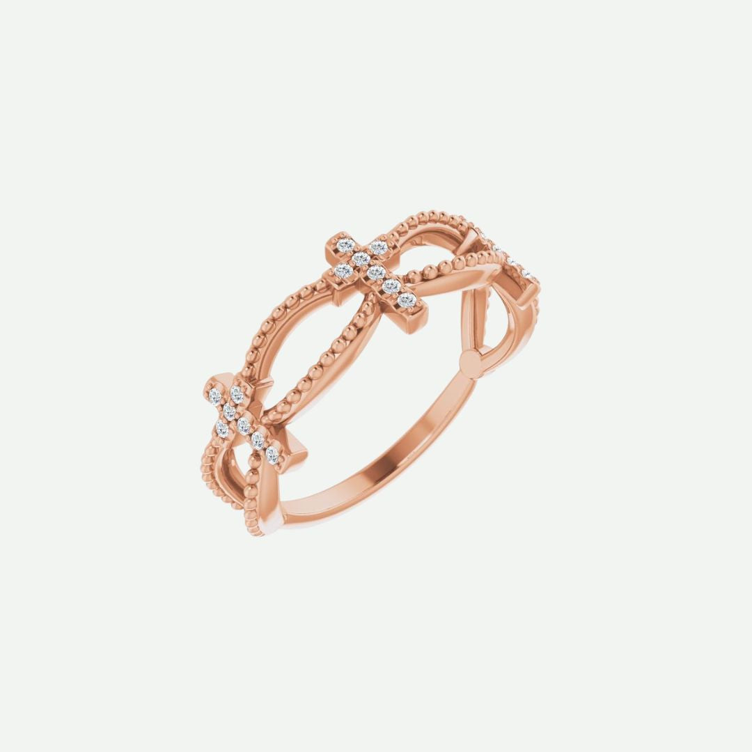 Right Oblique View of Rose Gold PERFECT LOVE Christian Ring For Women