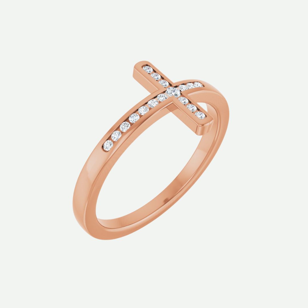 Right Oblique View of Rose Gold REDEEMED Christian Ring For Women