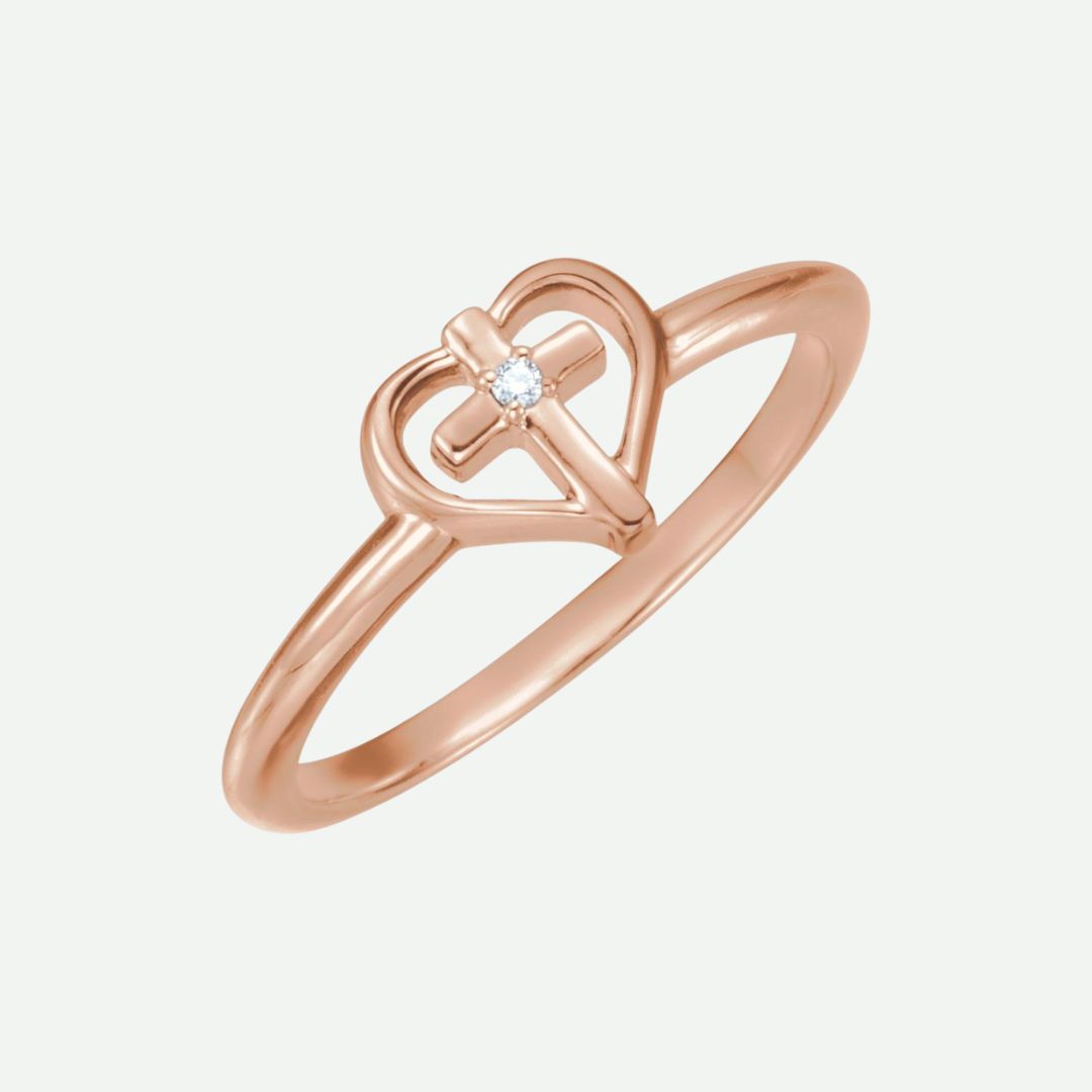 Right Oblique View of Rose Gold TRUE LOVE Christian Ring For Women