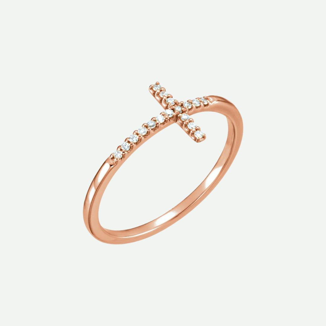 Right Oblique View of Rose Gold UNBOUND Christian Ring For Women