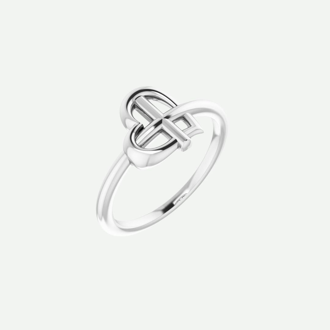 Right Oblique View of Sterling Silver FAITH Christian Ring For Women