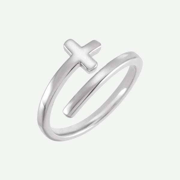 Right Oblique View of Sterling Silver HUGGED Christian Ring For Women
