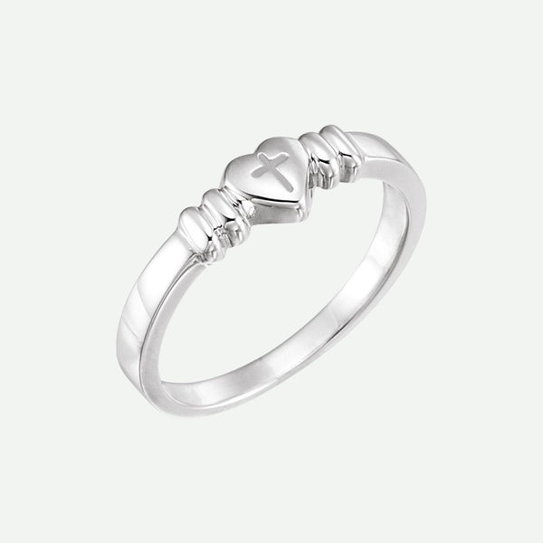 Right Oblique View of Sterling Silver INNOCENCE Christian Ring For Women