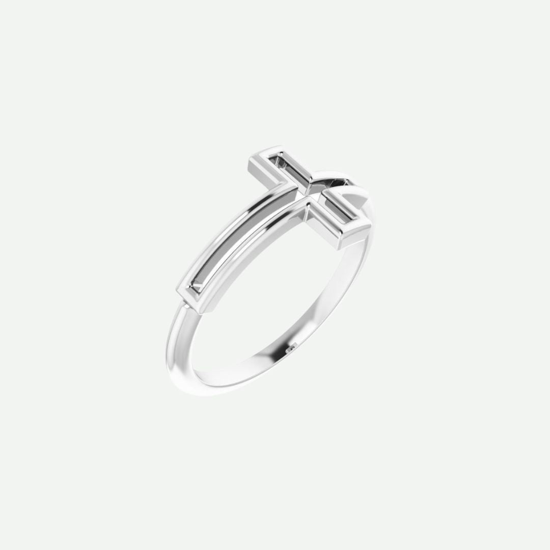 Right Oblique View of Sterling Silver PERPÉTUEL Christian Ring For Women