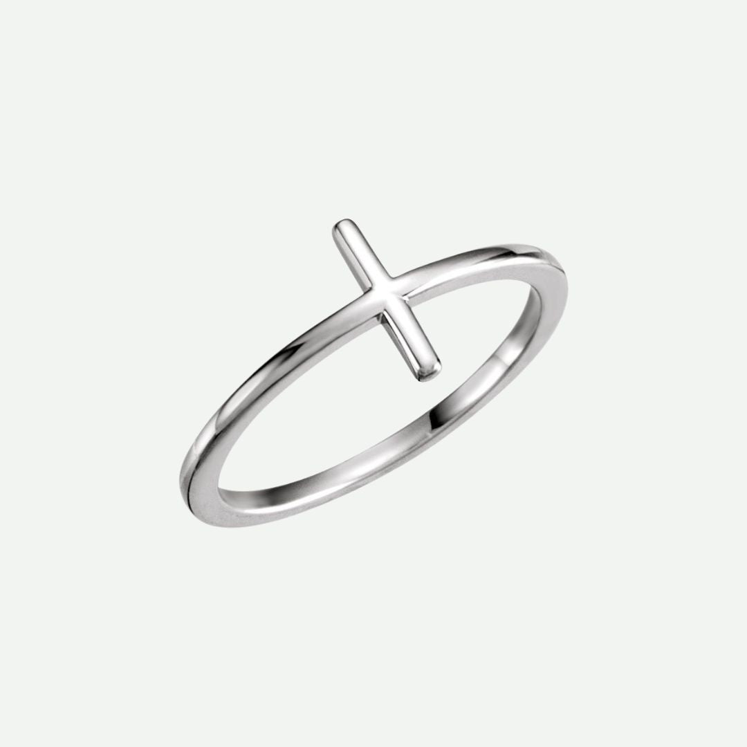 Right Oblique View of White Gold FAITHFUL Christian Ring For Women