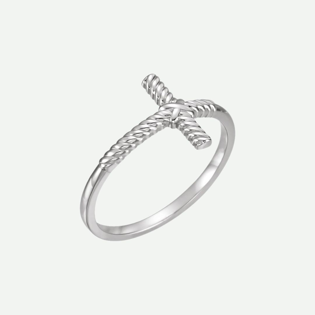 Right Oblique View of White Gold FREEDOM Christian Ring For Women