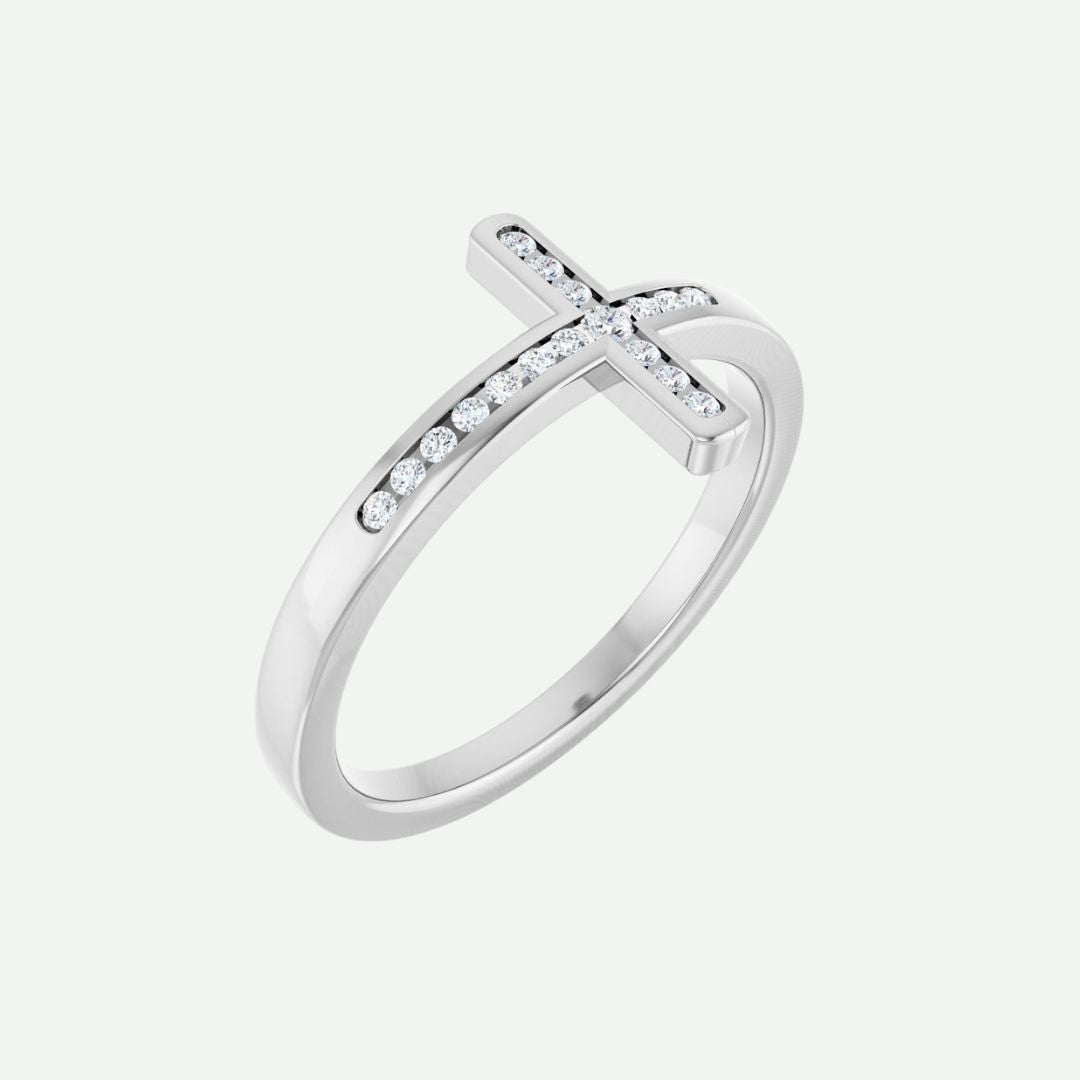 Right Oblique View of White Gold REDEEMED Christian Ring For Women