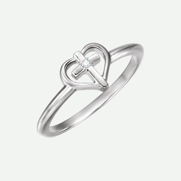 Right Oblique View of White Gold TRUE LOVE Christian Ring For Women