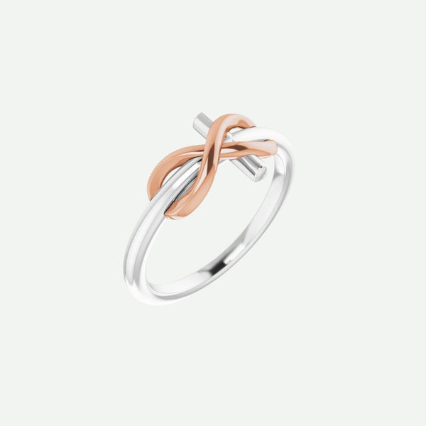 Right Oblique View of White & Rose Gold INFINITE LOVE Christian Ring For Women