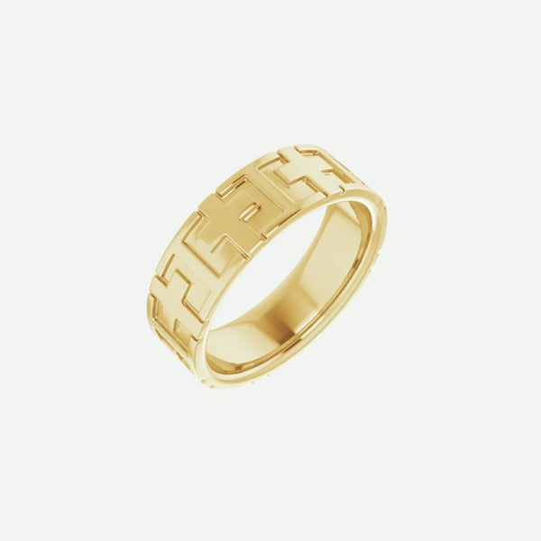 Right Oblique View of Yellow Gold CROSSED Christian Ring For Men