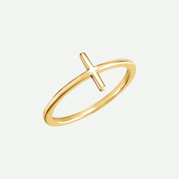 Right Oblique View of Yellow Gold FAITHFUL Christian Ring For Women