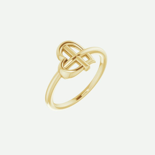 Right Oblique View of Yellow Gold FAITH Christian Ring For Women