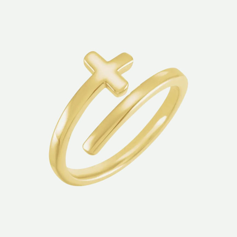 Right Oblique View of Yellow Gold HUGGED Christian Ring For Women