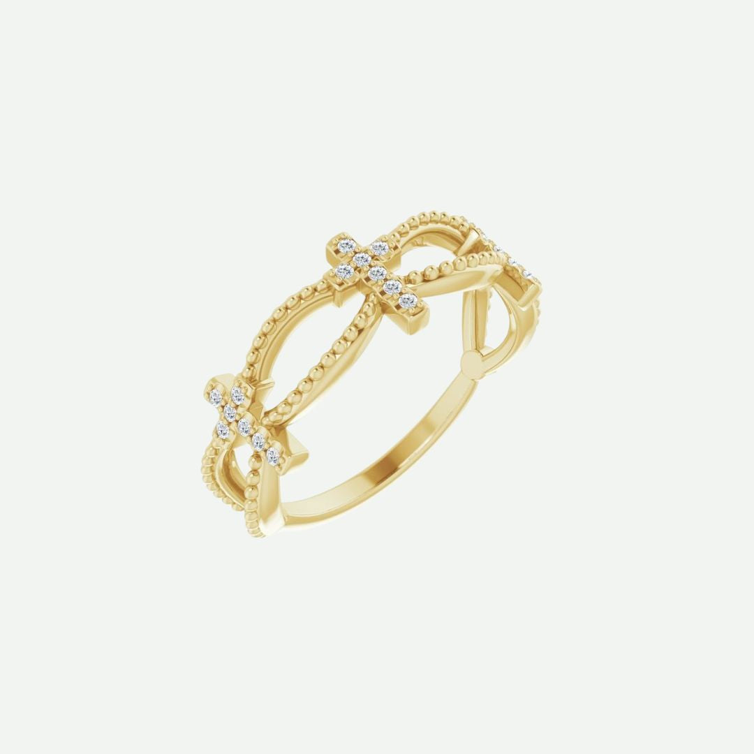 Right Oblique View of Yellow Gold PERFECT LOVE Christian Ring For Women