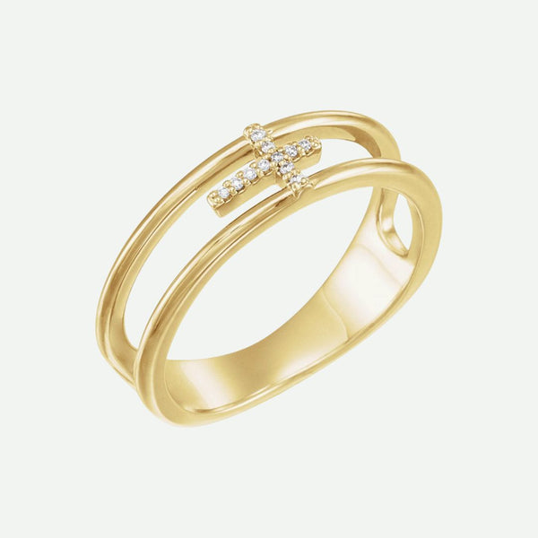 Right Oblique View of Yellow Gold RECONCILED Christian Ring For Women