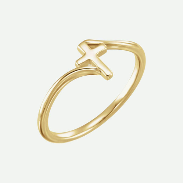 Right Oblique View of Yellow Gold SOLACE Christian Ring For Women