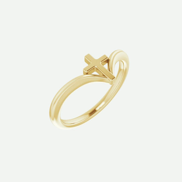 Right Oblique View of Yellow Gold SUSTAINED Christian Ring For Women