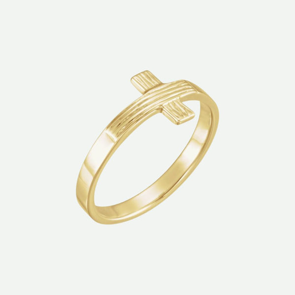 Right Oblique View of Yellow Gold THE RUGGED CROSS Christian Ring For Women