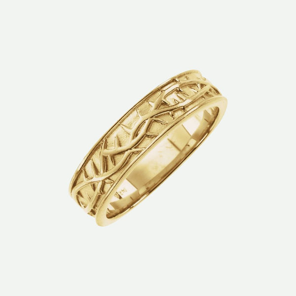 Right Oblique View of Yellow Gold THORNS Christian Ring For Men