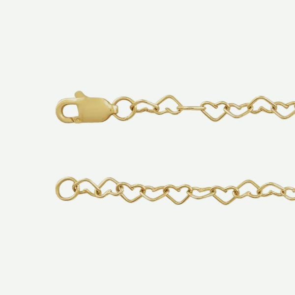 Side View of HEARTED Yellow Gold Chain for Women