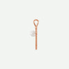 Side view of the RADIANCE rose gold pearl cross pendant, emphasizing its soft glow and modern Christian style.
