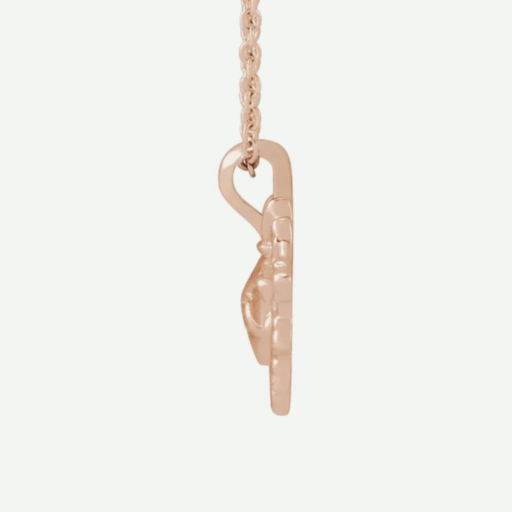 Side View of Rose Gold SACRED HEART Christian Necklace For Women