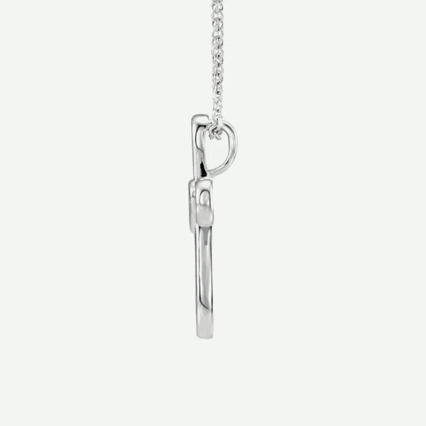 Side view of sterling silver UNCONDITIONAL Christian necklace for women