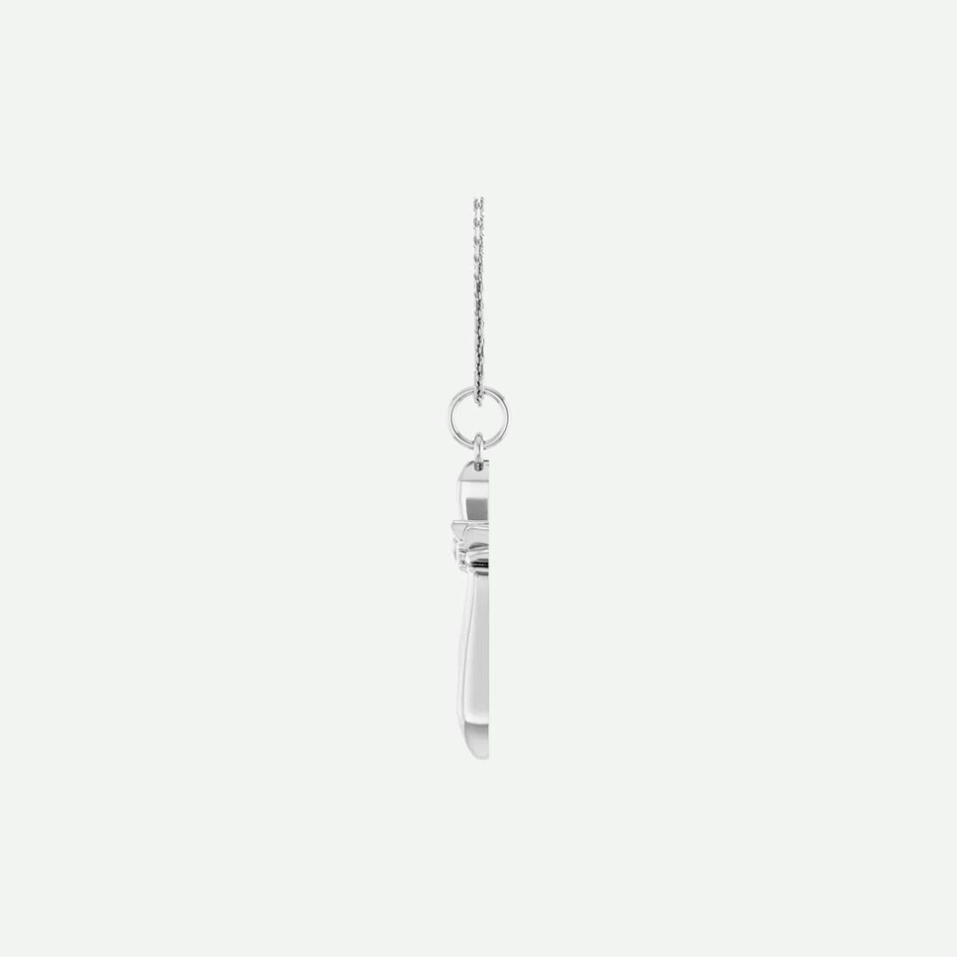 White gold angel wings cross necklace on a white background | Modern Christian Jewelry | Glor-e